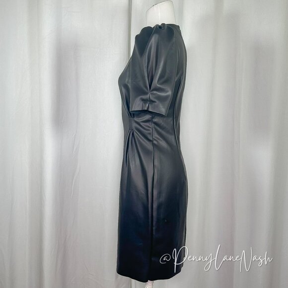 Express Puff Sleeve Vegan Leather Sheat Dress Black - Picture 4 of 11